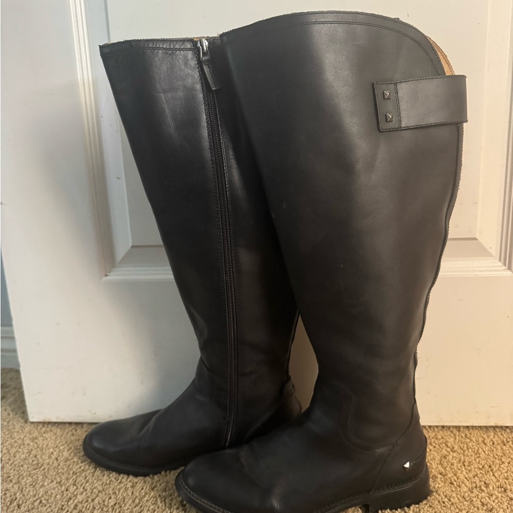 Franco Sarto size 8.5 wide calf Black Knee-High Leather Boots